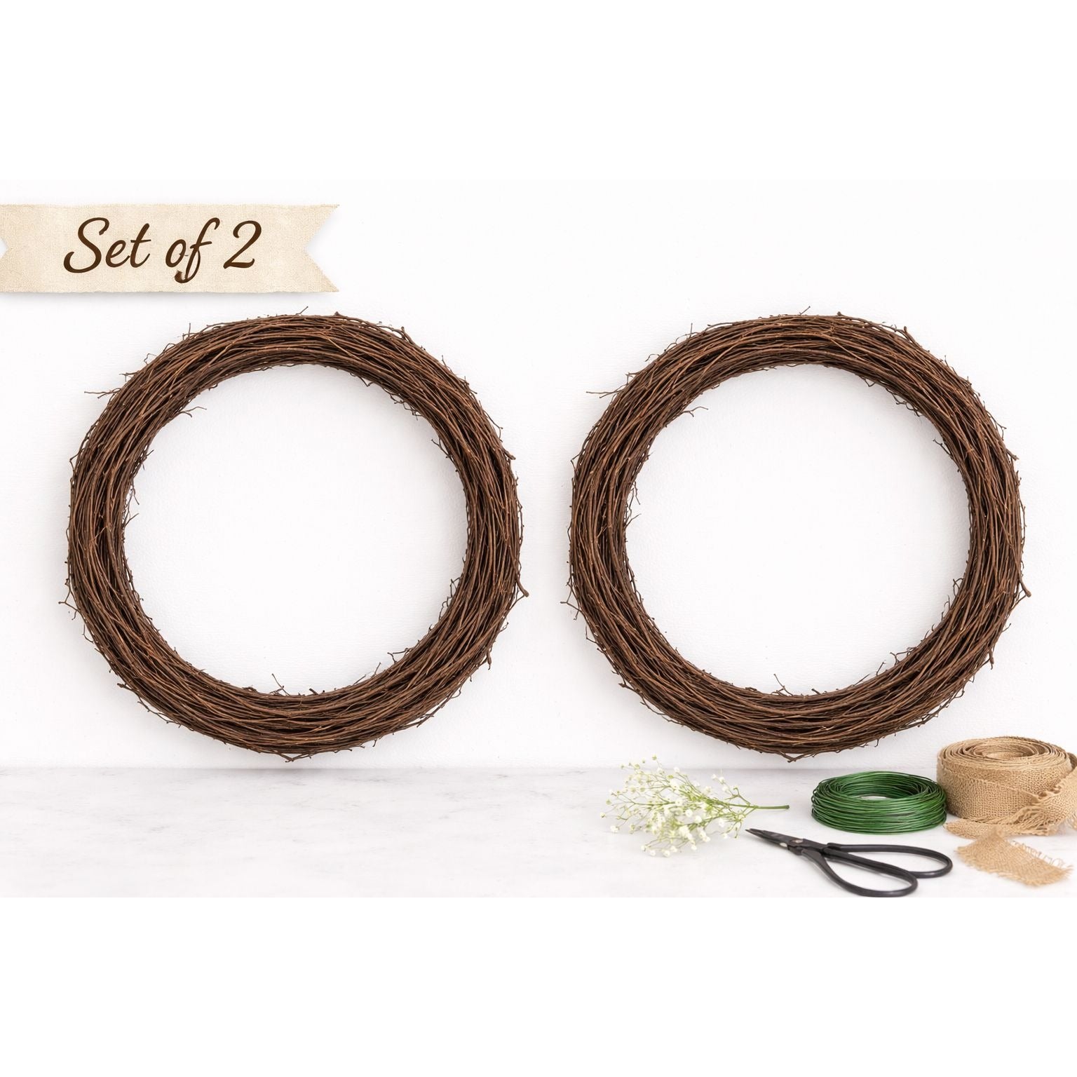 12 Inch Grapevine Wreath Set of 2 – Natural Rattan Vine Wreath Base