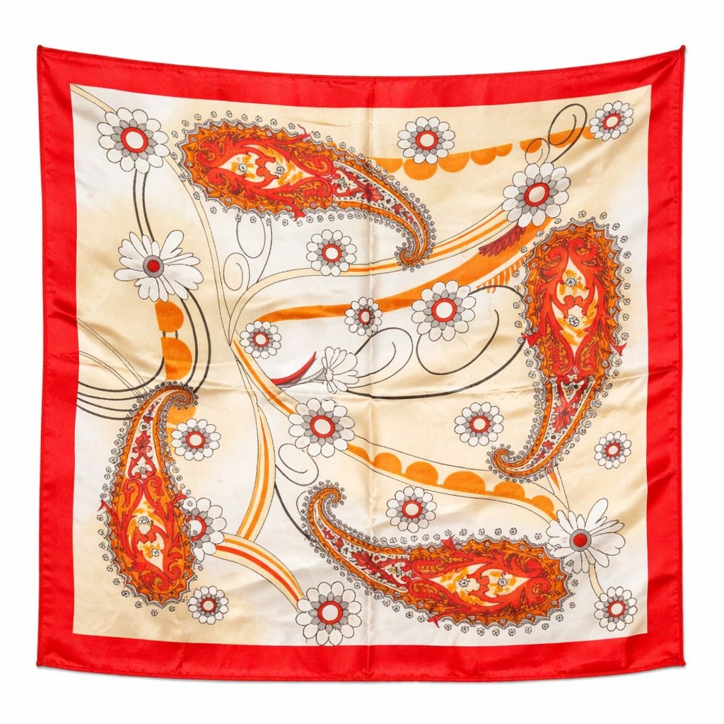 Red Paisley Satin Square Scarf 20x20 Hair Neck Head Wrap Floral Designer Collection