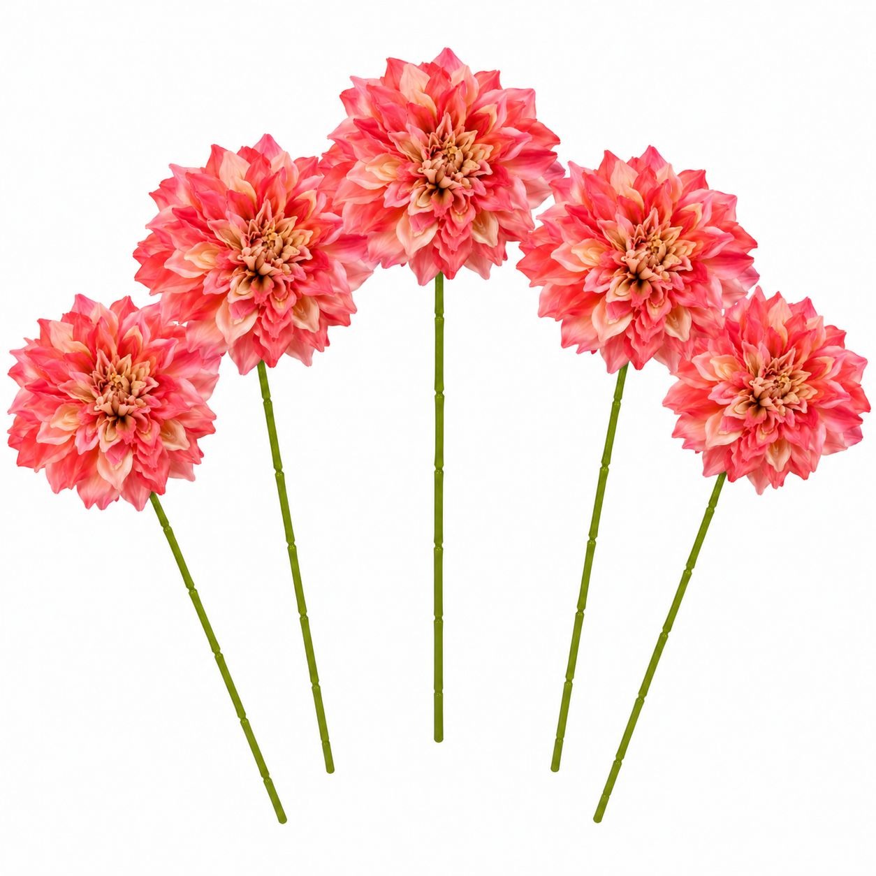 Coral Pink Dahlia Stem Bundle Faux Flowers Wedding Bouquet Flowers Farmhouse Floral Decor Wreath Supplies Set of 5 Stems