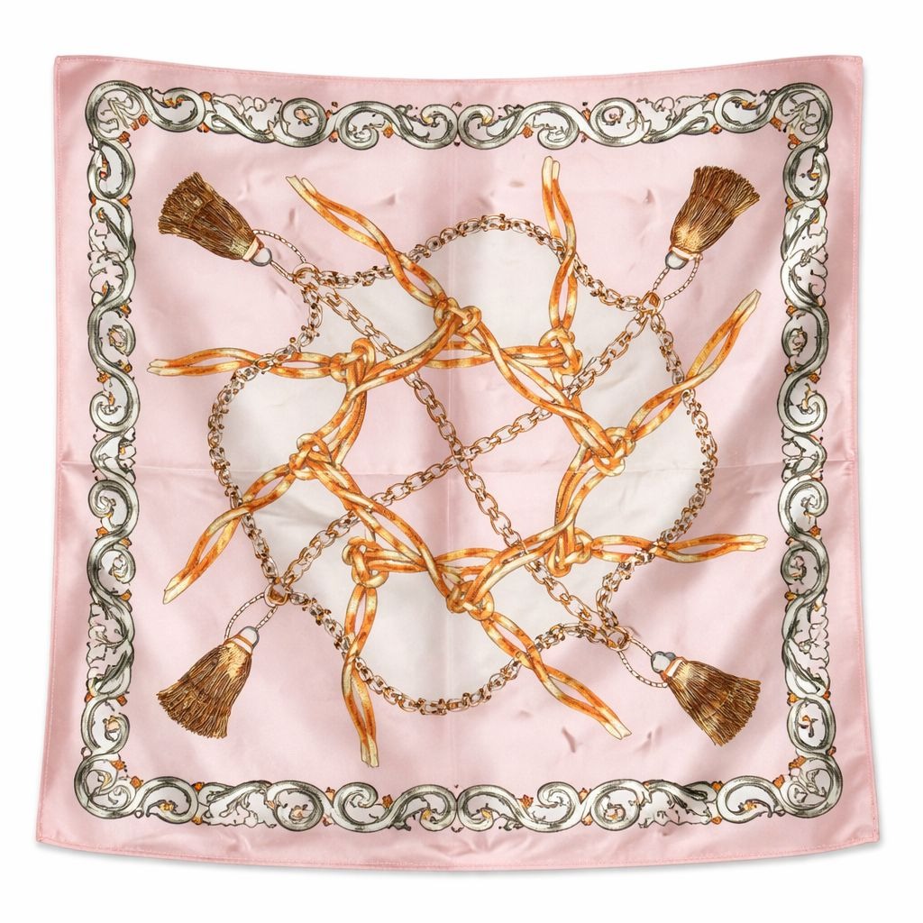 Pink Chain Print Satin Scarf 20x20 Women's Hair Tie Neck Wrist Wrap