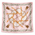 Pink Chain Print Satin Scarf 20x20 Women's Hair Tie Neck Wrist Wrap