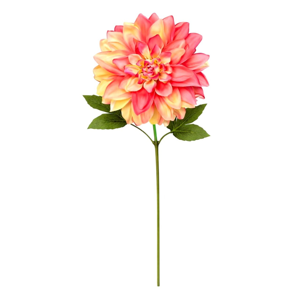 Coral Dahlia Stem Faux Flower 24 Inch 5 Inch Bloom Coral Yellow Artificial Dahlia Summer Floral Centerpiece Decor