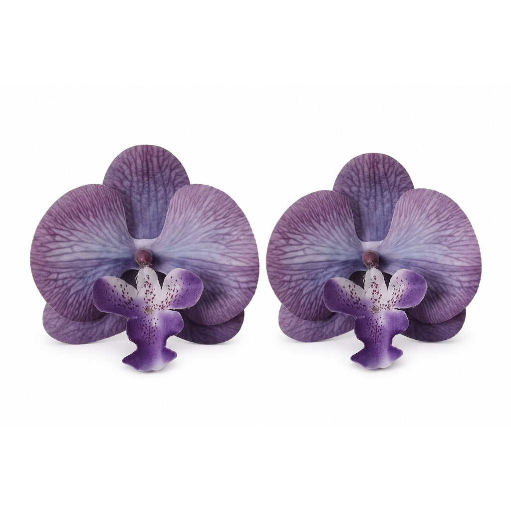 Real Touch Orchid Heads Set of 2 Purple Phalaenopsis Blooms 3.5 Inch for Corsage Boutonniere Wreath Crafts
