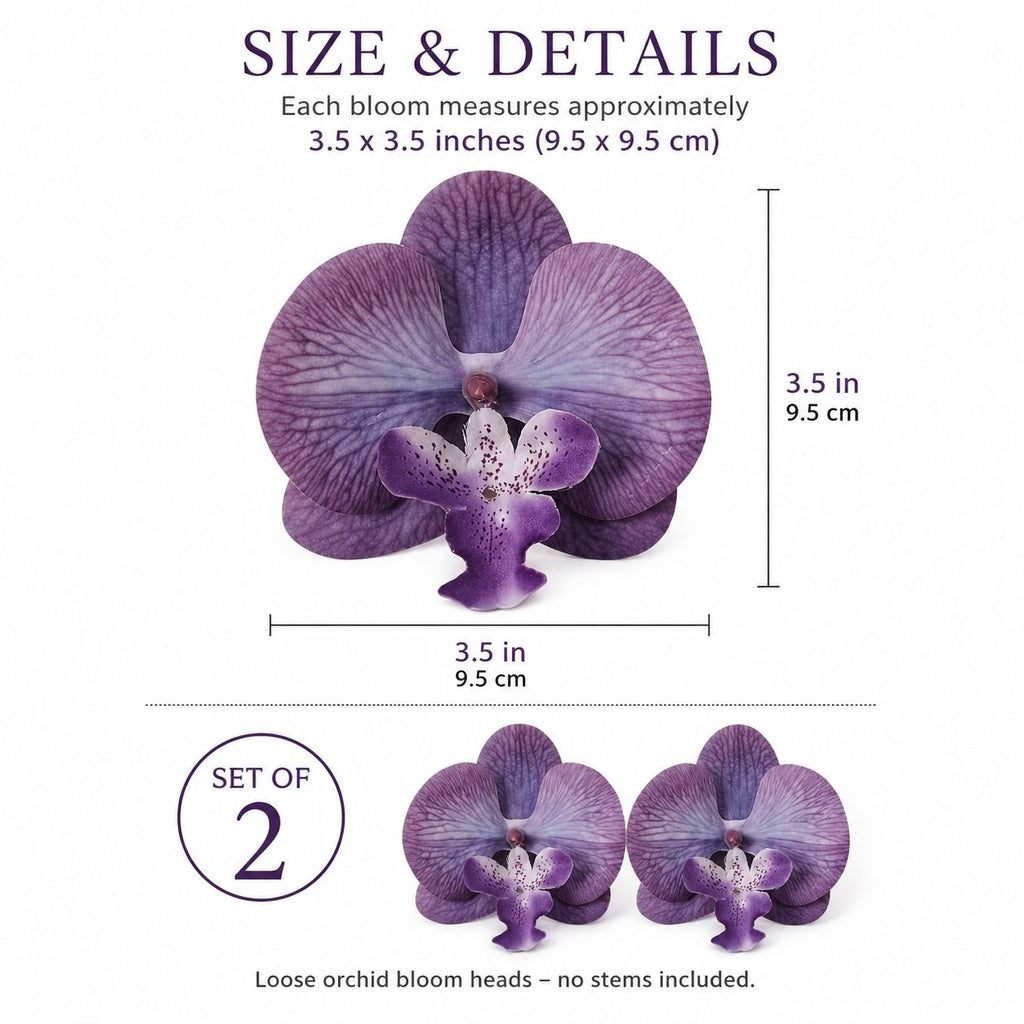 Real Touch Orchid Heads Set of 2 Purple Phalaenopsis Blooms 3.5 Inch for Corsage Boutonniere Wreath Crafts