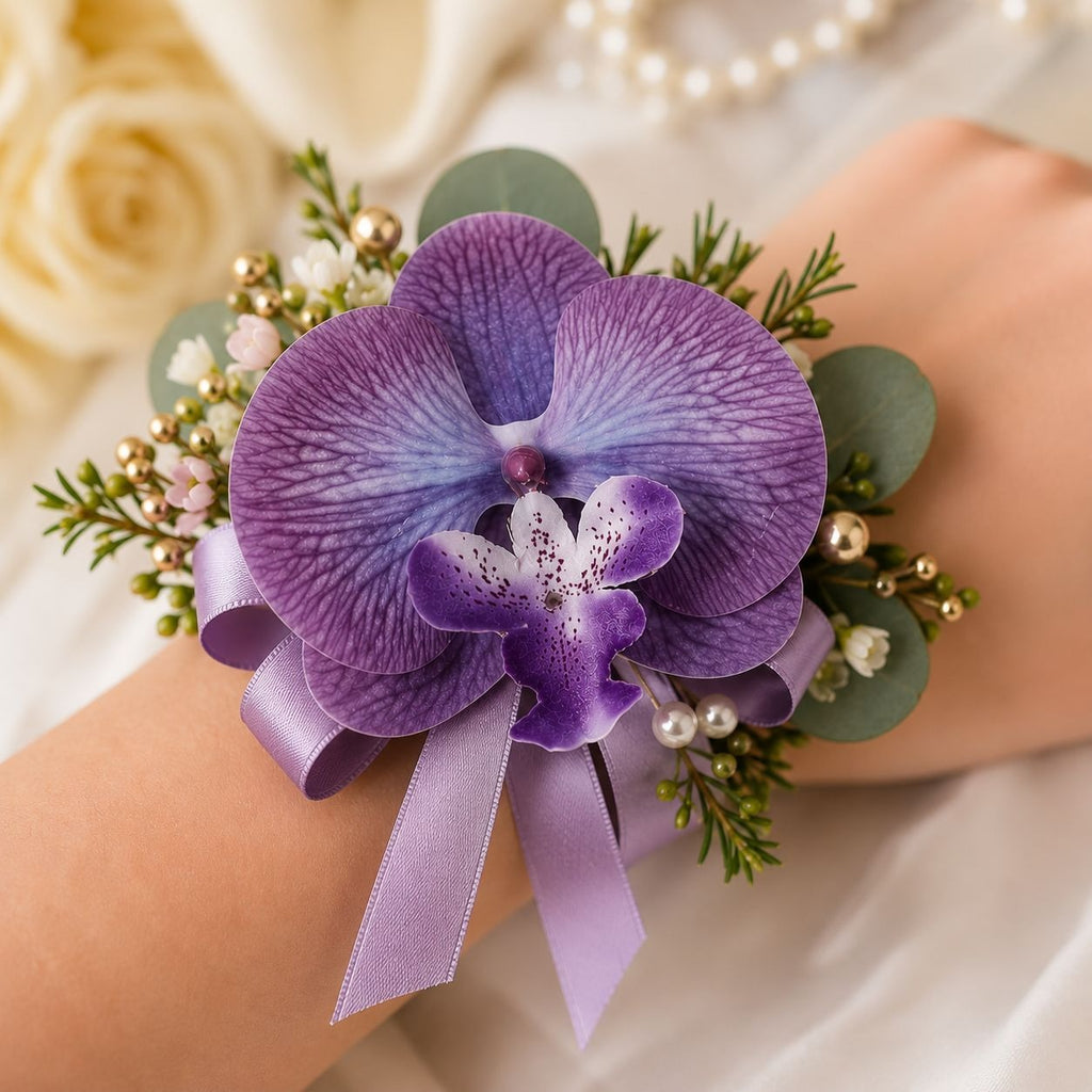 Real Touch Orchid Heads Set of 2 Purple Phalaenopsis Blooms 3.5 Inch for Corsage Boutonniere Wreath Crafts