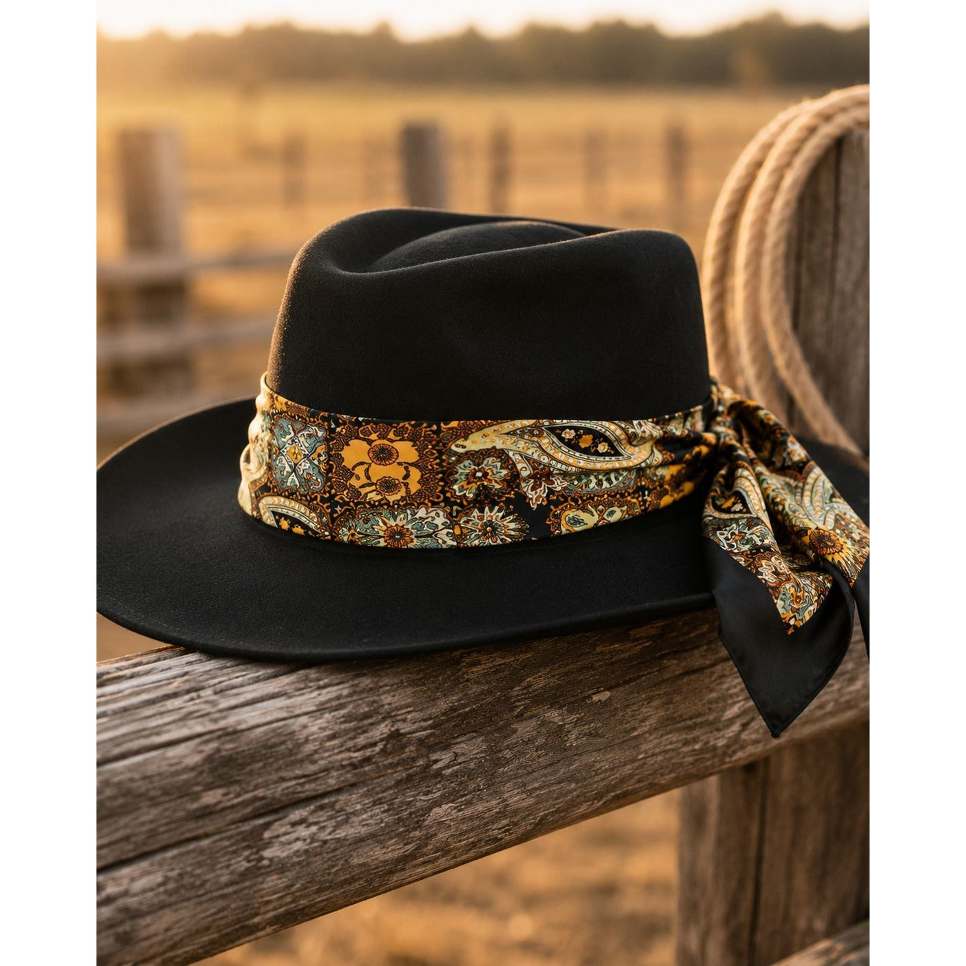 35x35 Black Gold Paisley Satin Square Scarf | Western Wild Rag Hair Scarf Head Scarf