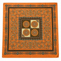 Luxury Square Satin Scarf With Ornate Floral Motif - Orange & Gold Border Design