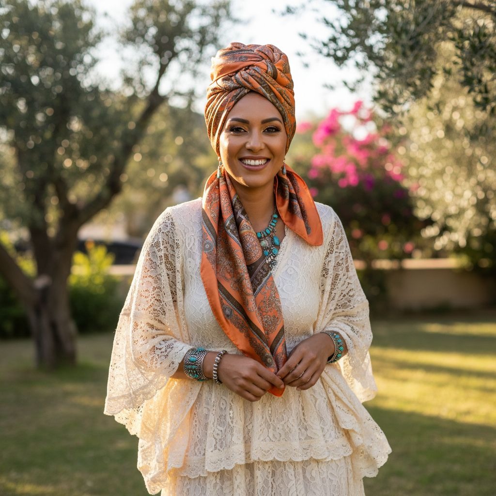 Luxury Square Satin Scarf With Ornate Floral Motif - Orange & Gold Border Design