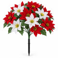 Red & White Artificial Poinsettia Bush, 14 Blooms, 17 Inch Christmas Flowers