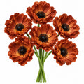 6 Terracotta Faux Poppy Stems, 11-Inch Burnt Sienna Autumn Floral Decor