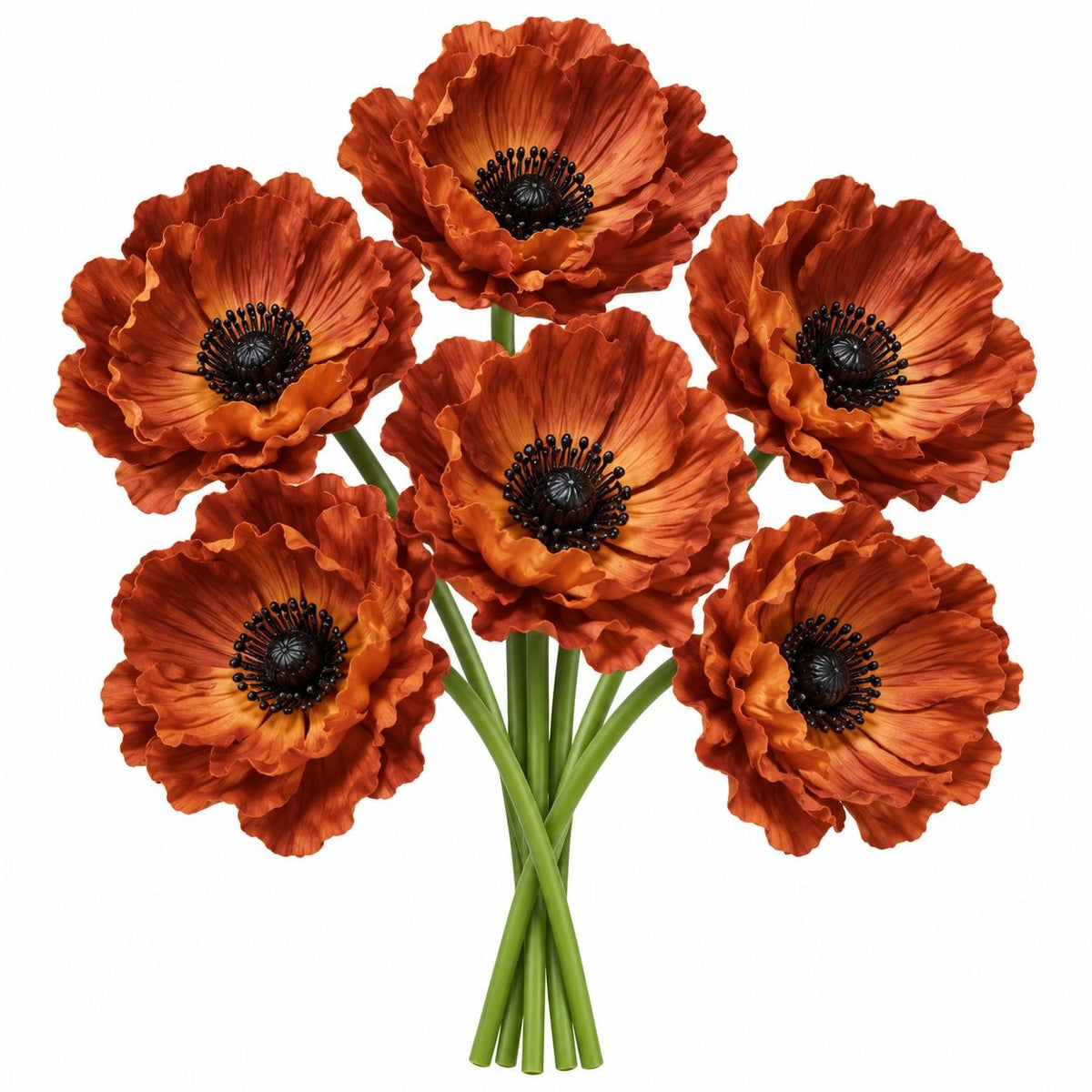 6 Terracotta Faux Poppy Stems, 11-Inch Burnt Sienna Autumn Floral Decor