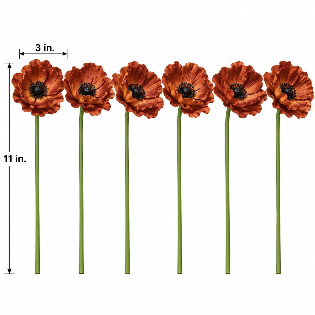 6 Terracotta Faux Poppy Stems, 11-Inch Burnt Sienna Autumn Floral Decor
