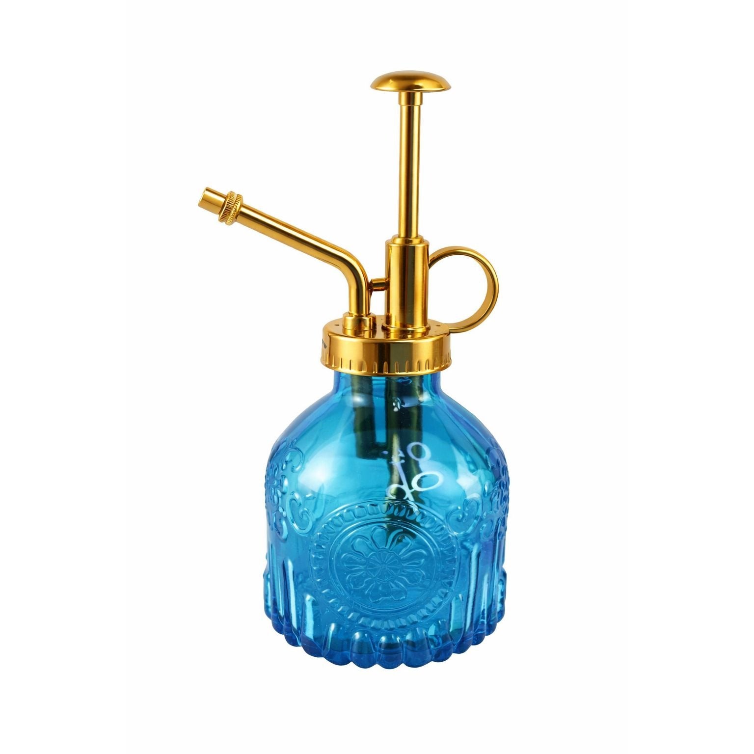 Blue Glass Plant Mister Spray Bottle Gold Pump Orchid Bonsai Air Plant
