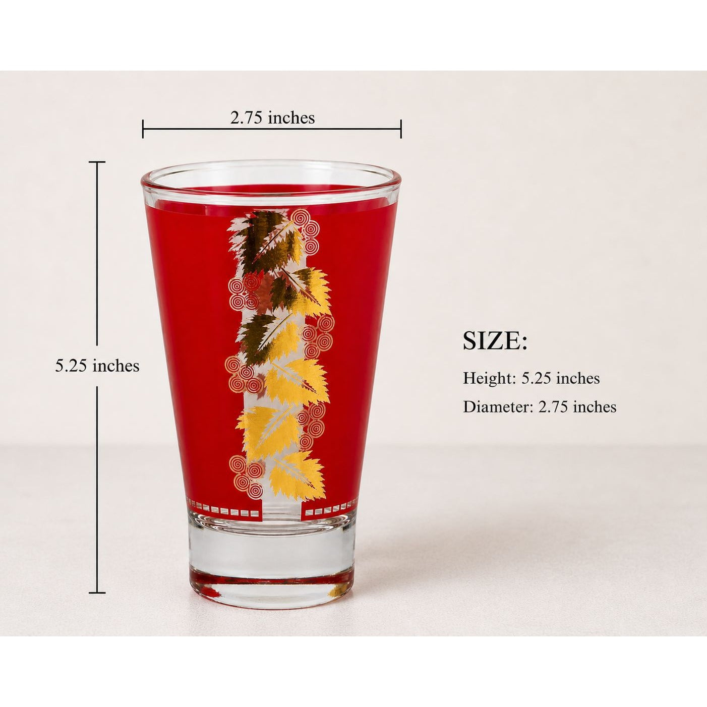 Size image Vintage Libbey Red Grape Leaf Glass, Gold Leaf Barware, Mid Century Cocktail Tumbler, 1950s Retro Drinking Glass, Single Replacement Glass