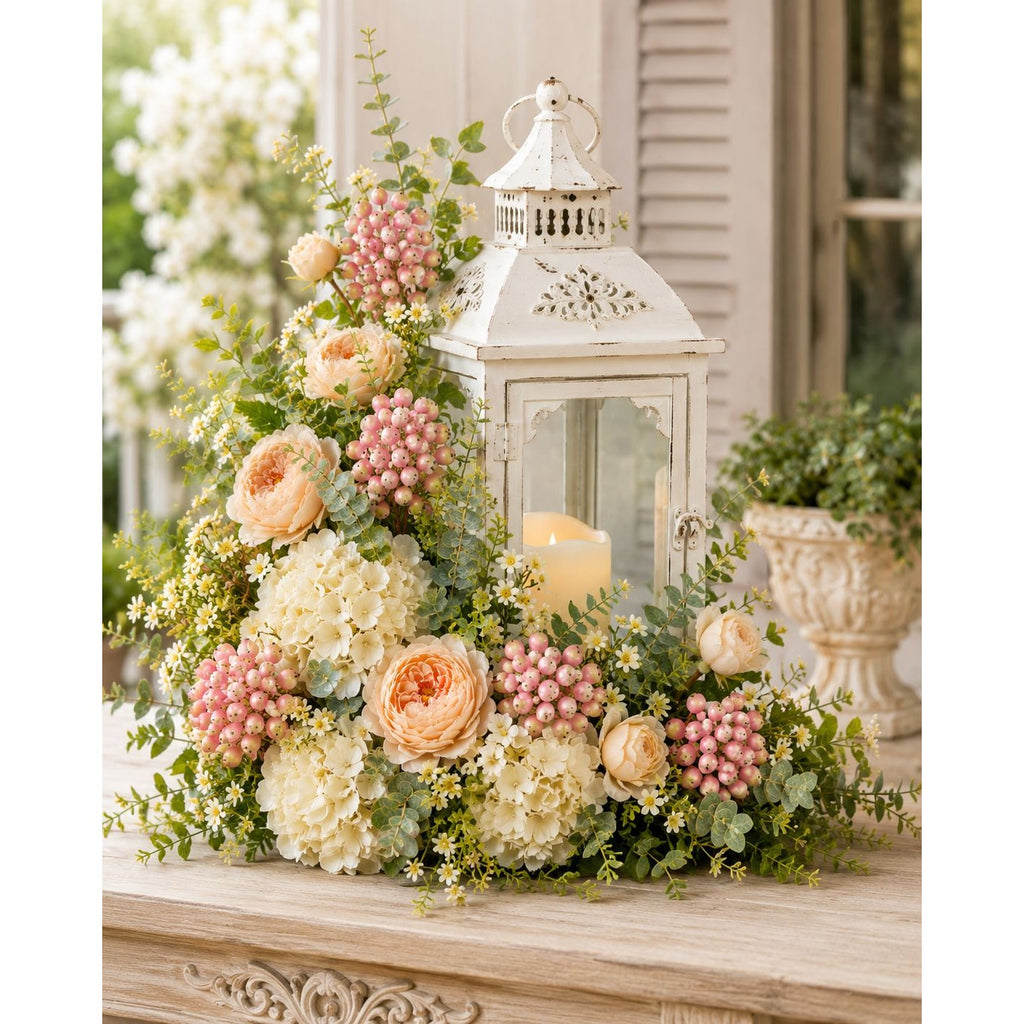 Artificial Blush Pink Berry Picks with Eucalyptus, Set of 5, 14 Inch Wired Stems for Wreaths and Centerpieces