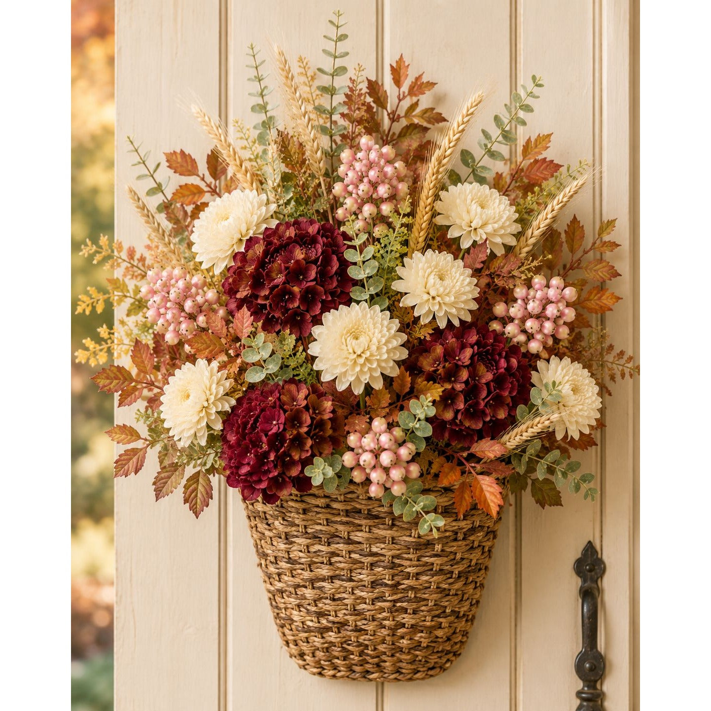 Artificial Blush Pink Berry Picks with Eucalyptus, Set of 5, 14 Inch Wired Stems for Wreaths and Centerpieces