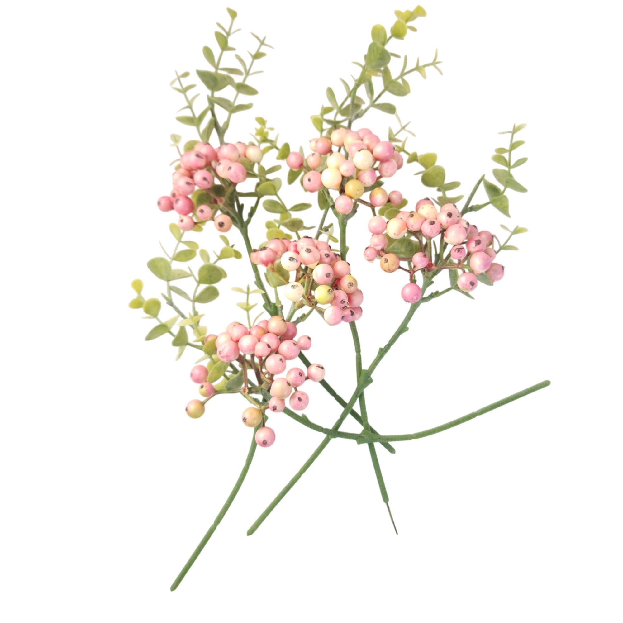 Artificial Blush Pink Berry Picks with Eucalyptus, Set of 5, 14 Inch Wired Stems for Wreaths and Centerpieces