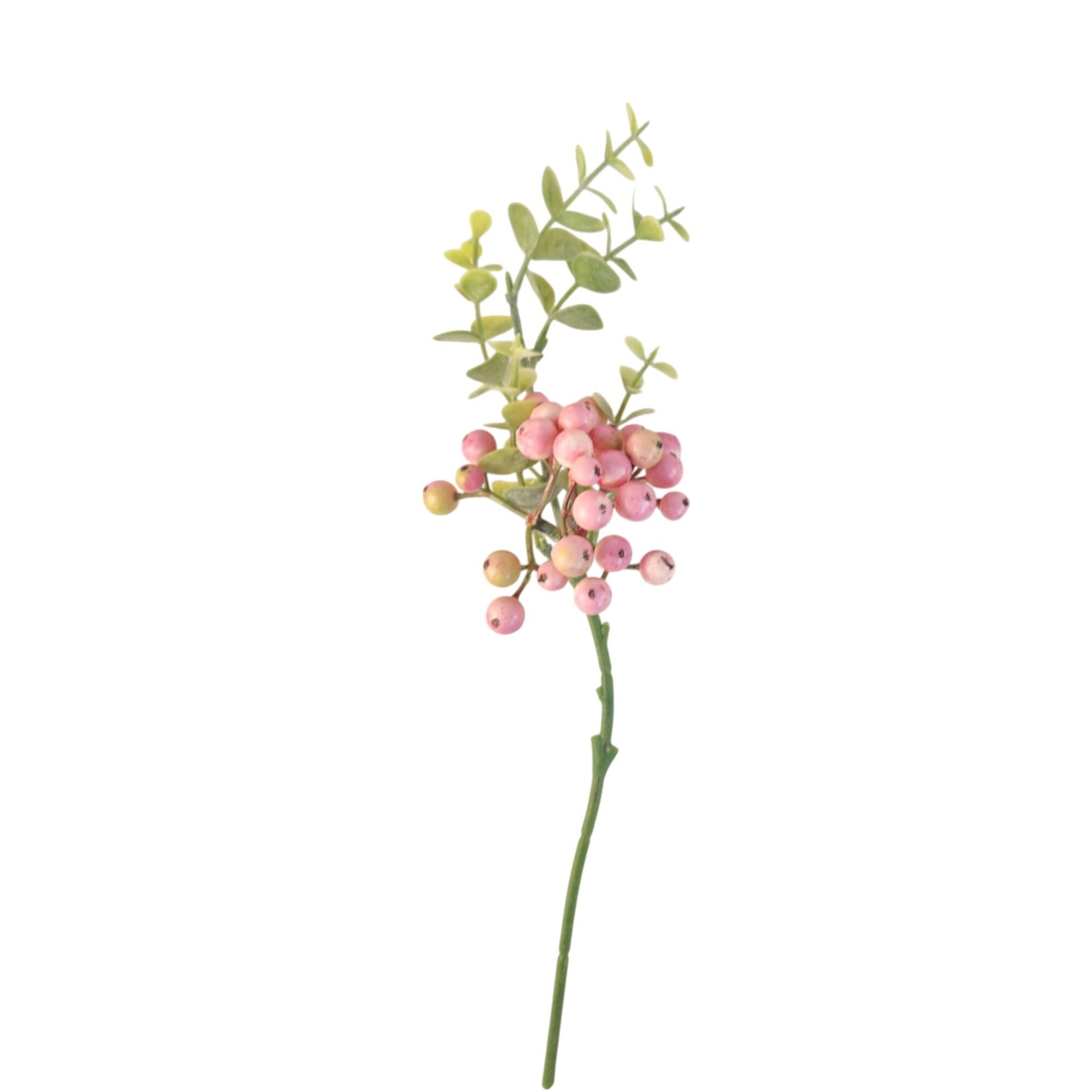 Artificial Blush Pink Berry Picks with Eucalyptus, Set of 5, 14 Inch Wired Stems for Wreaths and Centerpieces