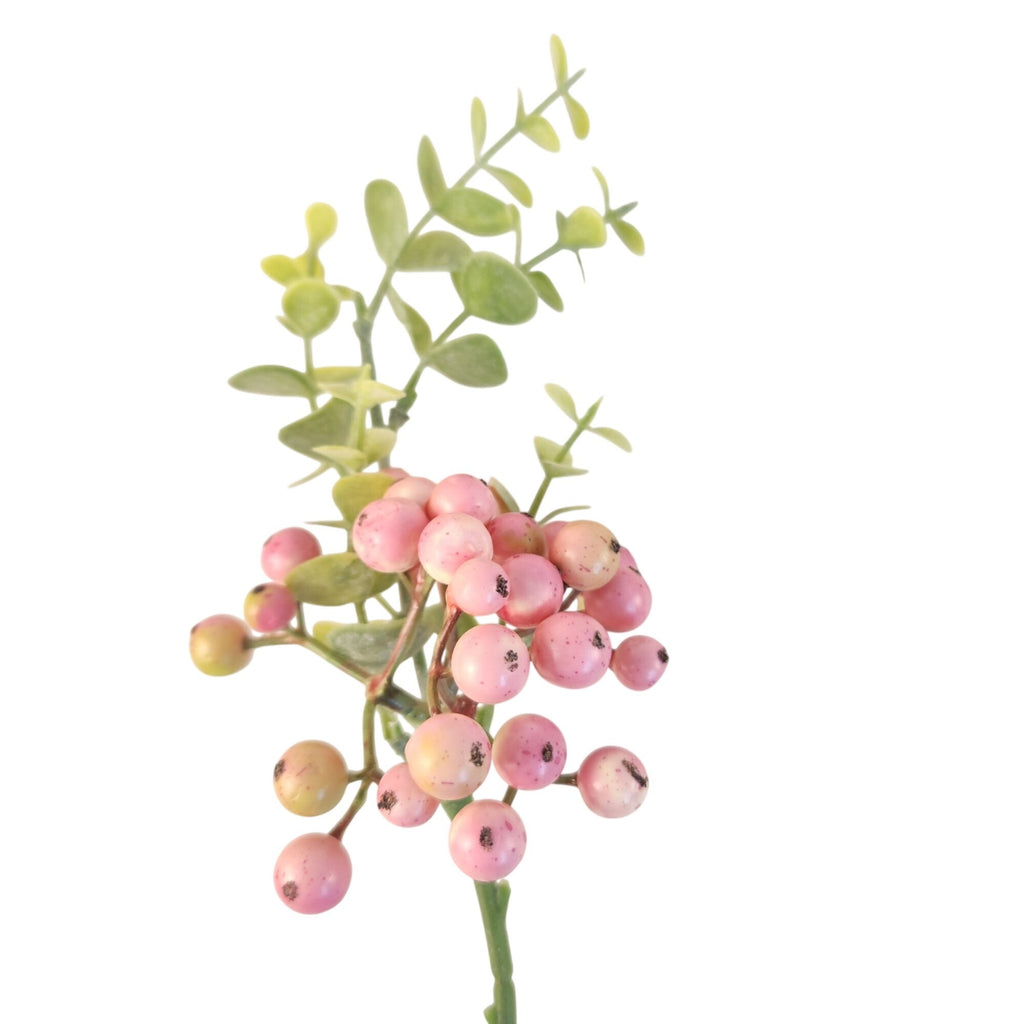 Artificial Blush Pink Berry Picks with Eucalyptus, Set of 5, 14 Inch Wired Stems for Wreaths and Centerpieces