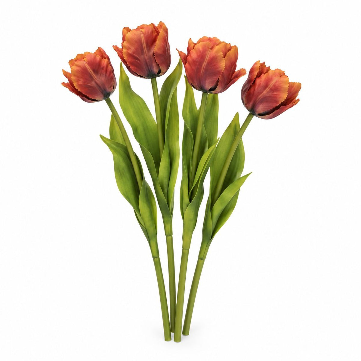 4 Terracotta Parrot Tulips, 14-Inch Faux Artificial Flowers, Rust Orange