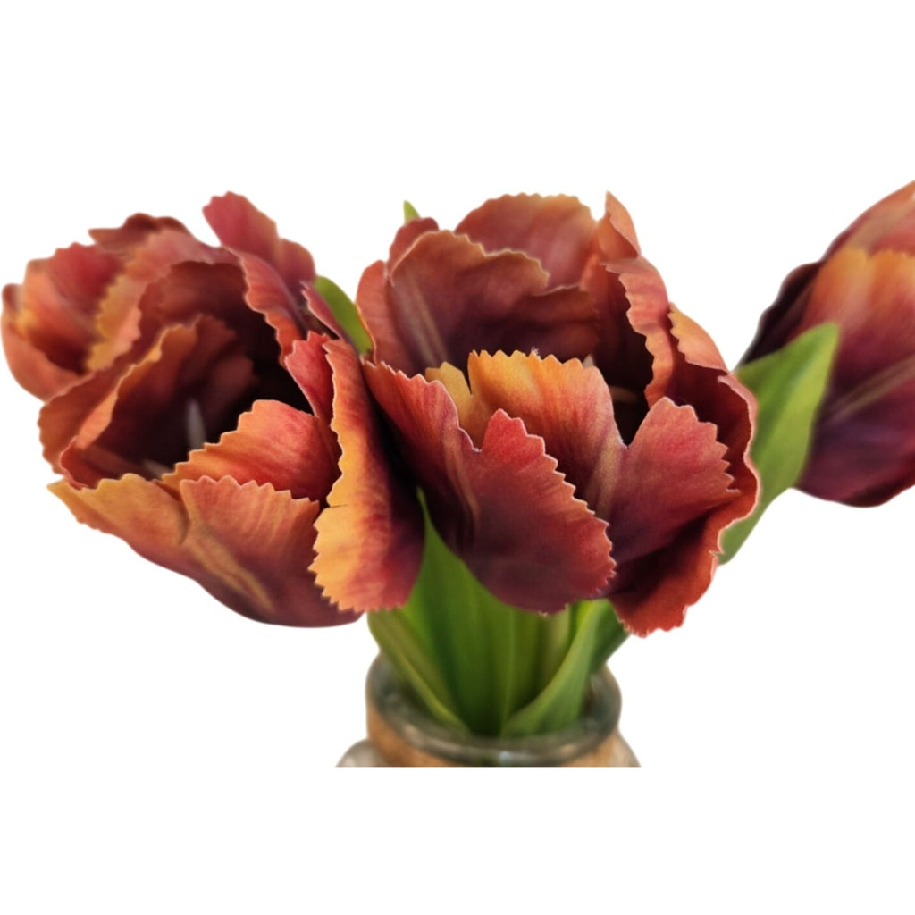 4 Terracotta Parrot Tulips, 14-Inch Faux Artificial Flowers, Rust Orange