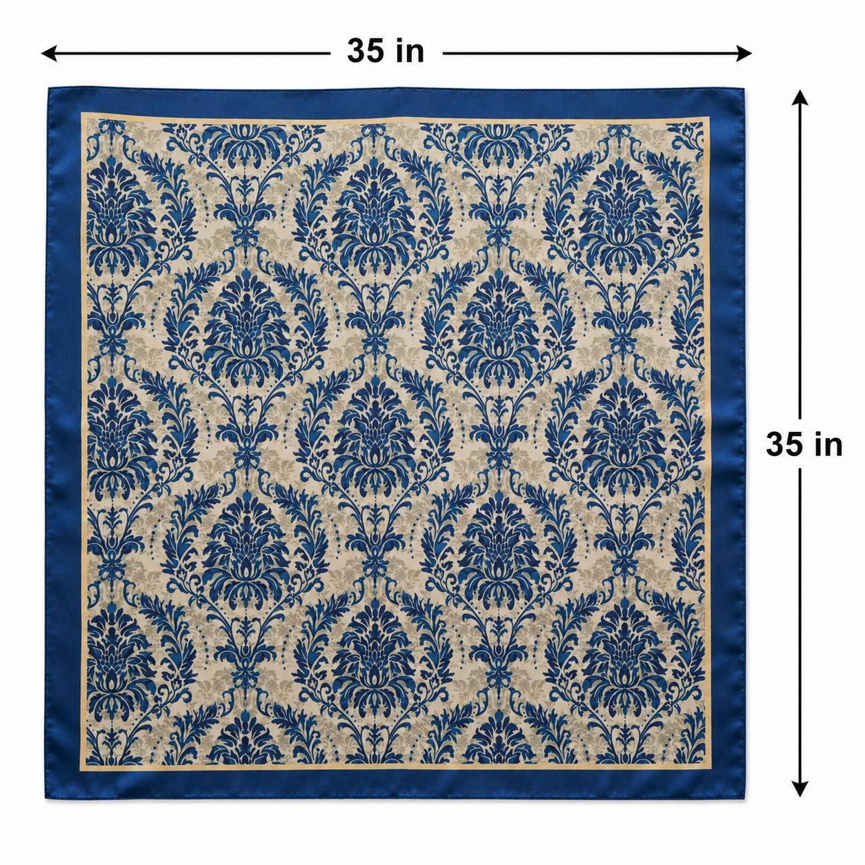 Navy Cream Damask Wild Rag Scarf 35x35 Satin Polyester Western Hair Neck Scarf