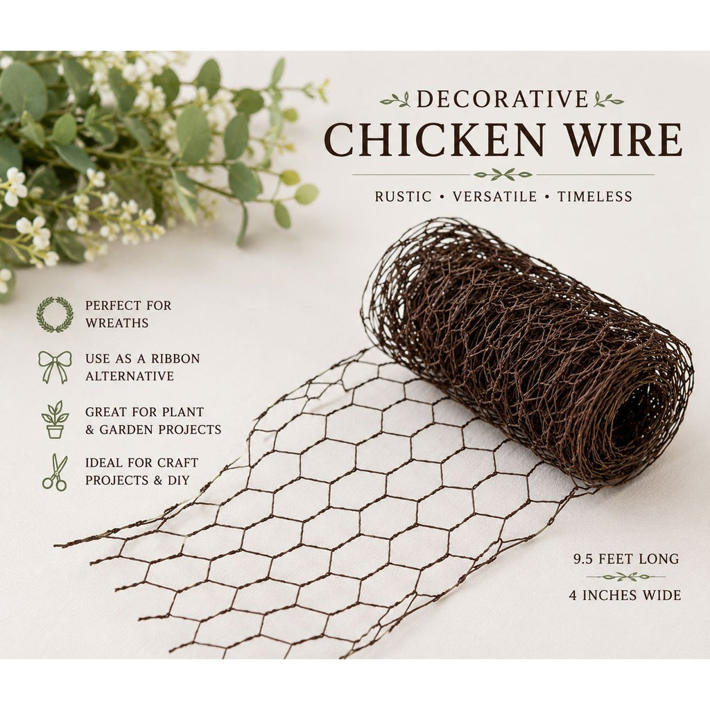 Decorative Brown Chicken Wire Roll 4 Inch x 9.5 Foot Wreath Making Floral Crafts DIY Rustic Farmhouse Garden Wedding Supplies