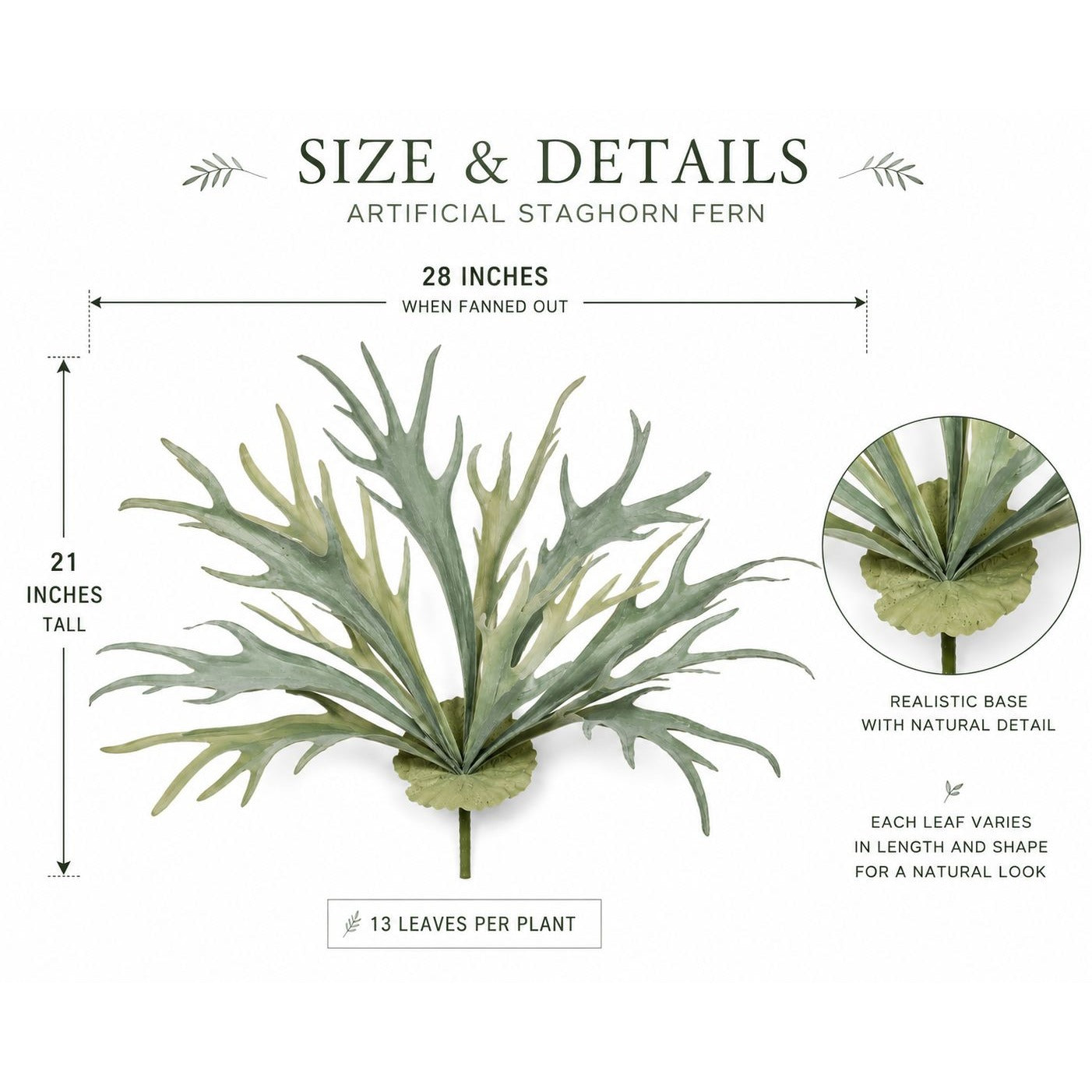 Artificial Staghorn Fern, Faux Staghorn Fern, Wall Mount Fern, Artificial Fern Spray, Tropical Greenery, Botanical Decor, Organic Modern Decor