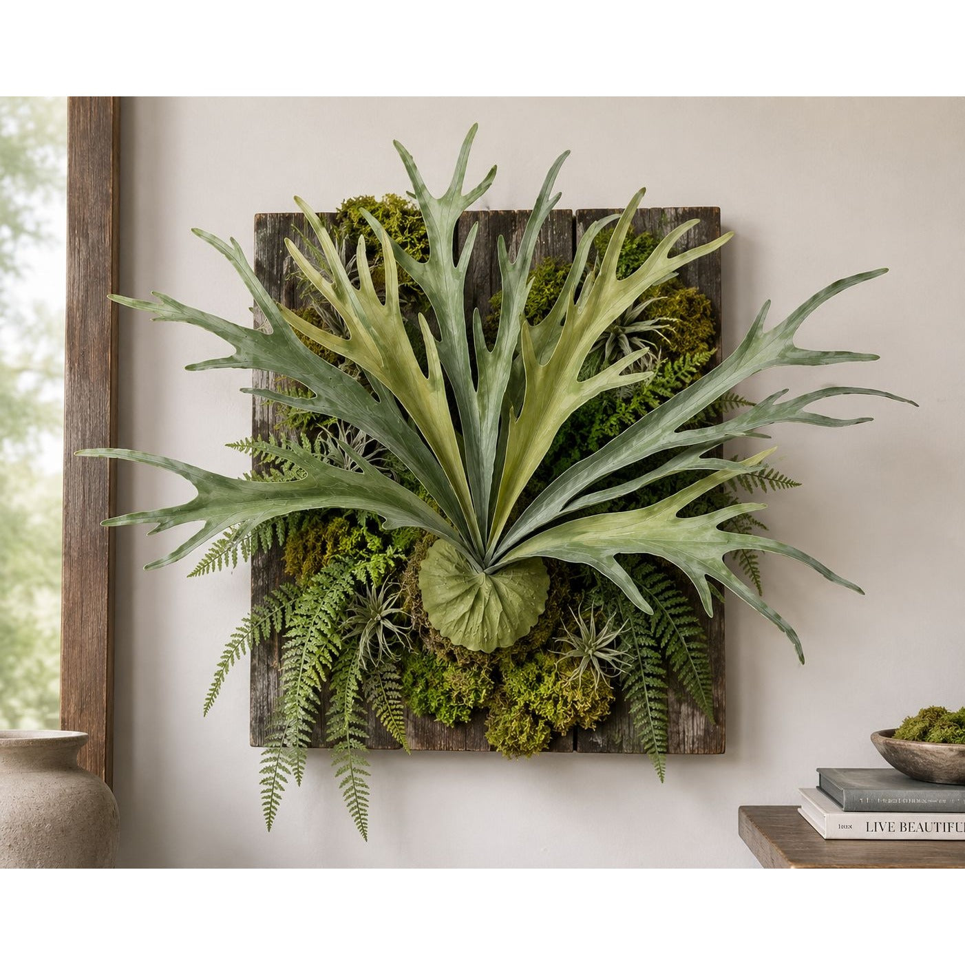 Artificial Staghorn Fern, Faux Staghorn Fern, Wall Mount Fern, Artificial Fern Spray, Tropical Greenery, Botanical Decor, Organic Modern Decor