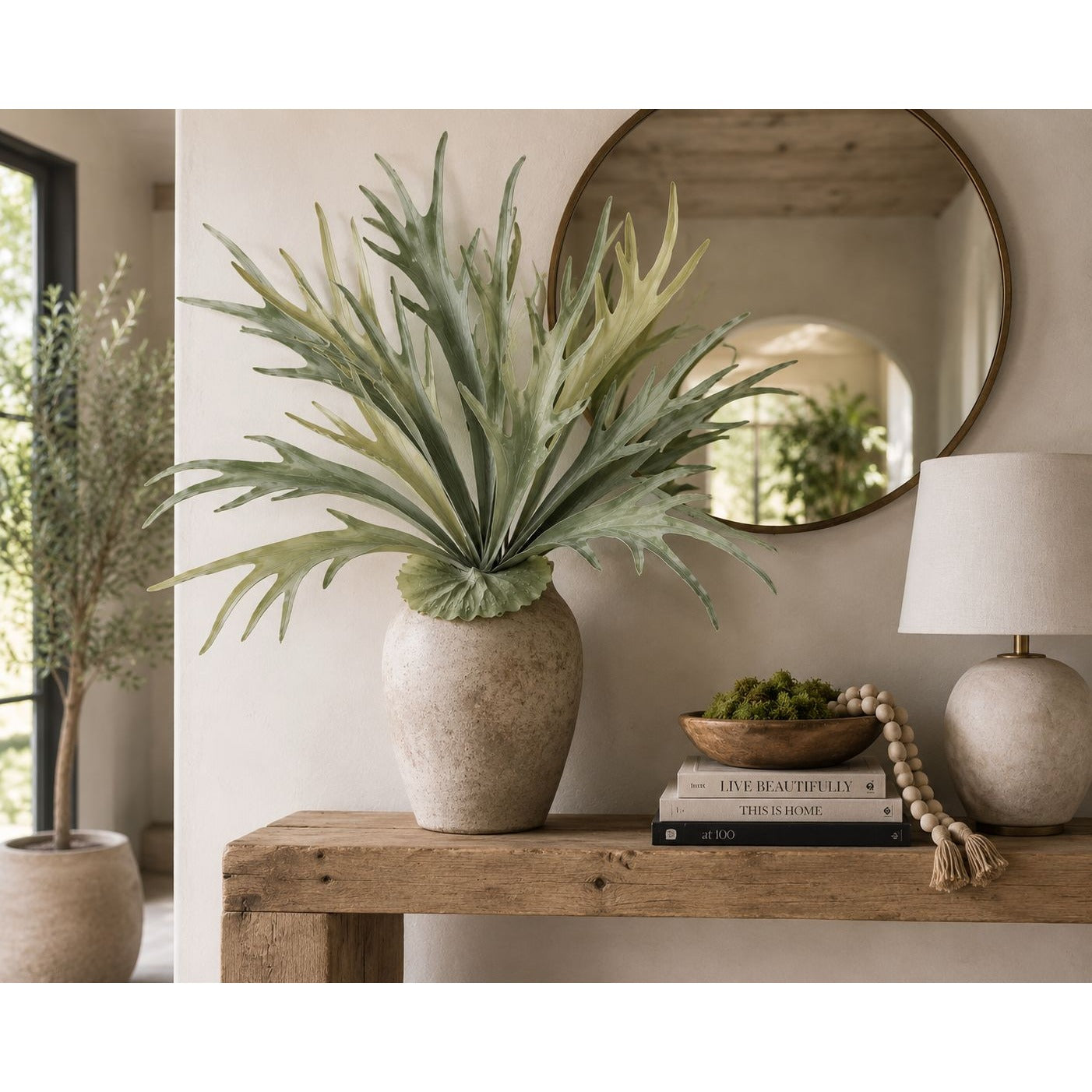 Artificial Staghorn Fern, Faux Staghorn Fern, Wall Mount Fern, Artificial Fern Spray, Tropical Greenery, Botanical Decor, Organic Modern Decor
