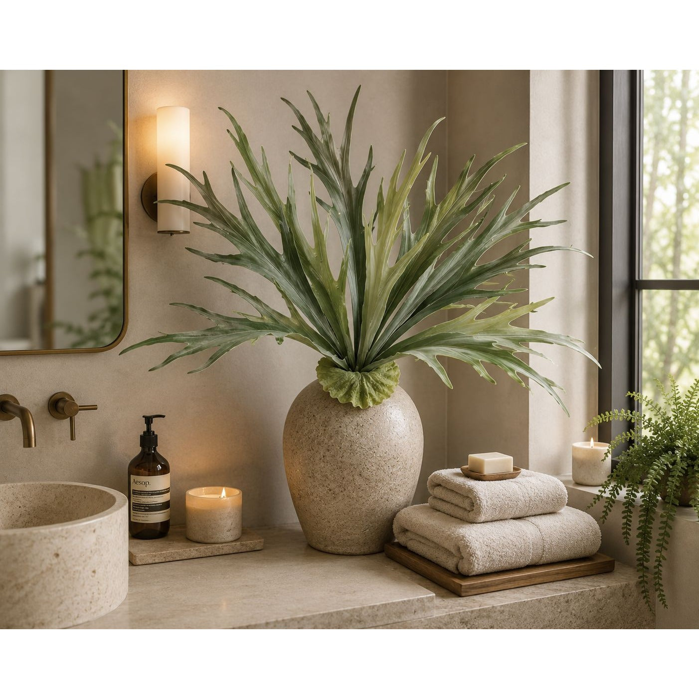 Artificial Staghorn Fern, Faux Staghorn Fern, Wall Mount Fern, Artificial Fern Spray, Tropical Greenery, Botanical Decor, Organic Modern Decor