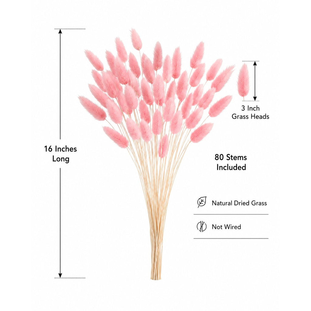 Blush Pink Bunny Tail Grass 80 Stems, 16 Inch Pink Dried Flowers, Dyed Lagurus for Wedding Bouquets Centerpieces