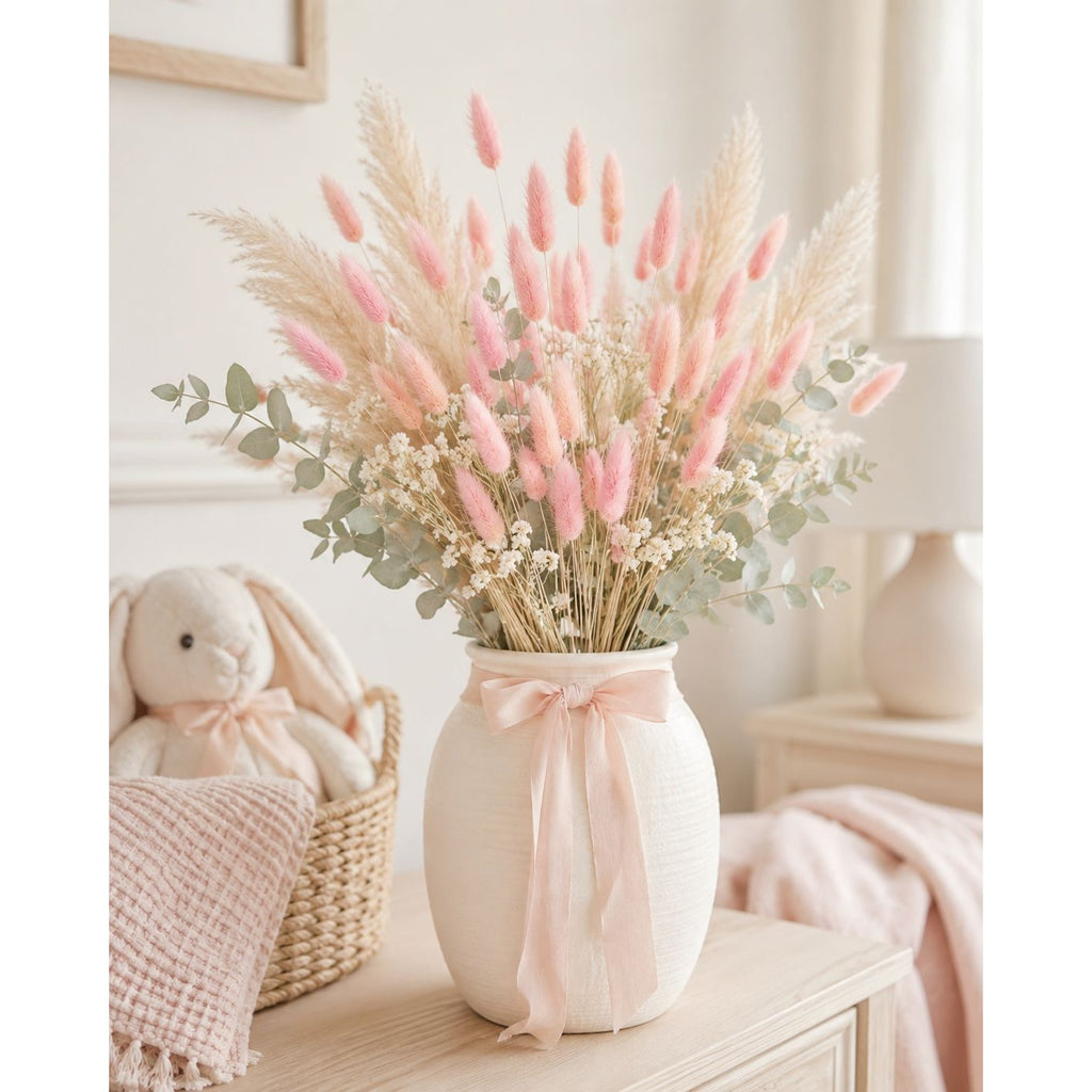 Blush Pink Bunny Tail Grass 80 Stems, 16 Inch Pink Dried Flowers, Dyed Lagurus for Wedding Bouquets Centerpieces