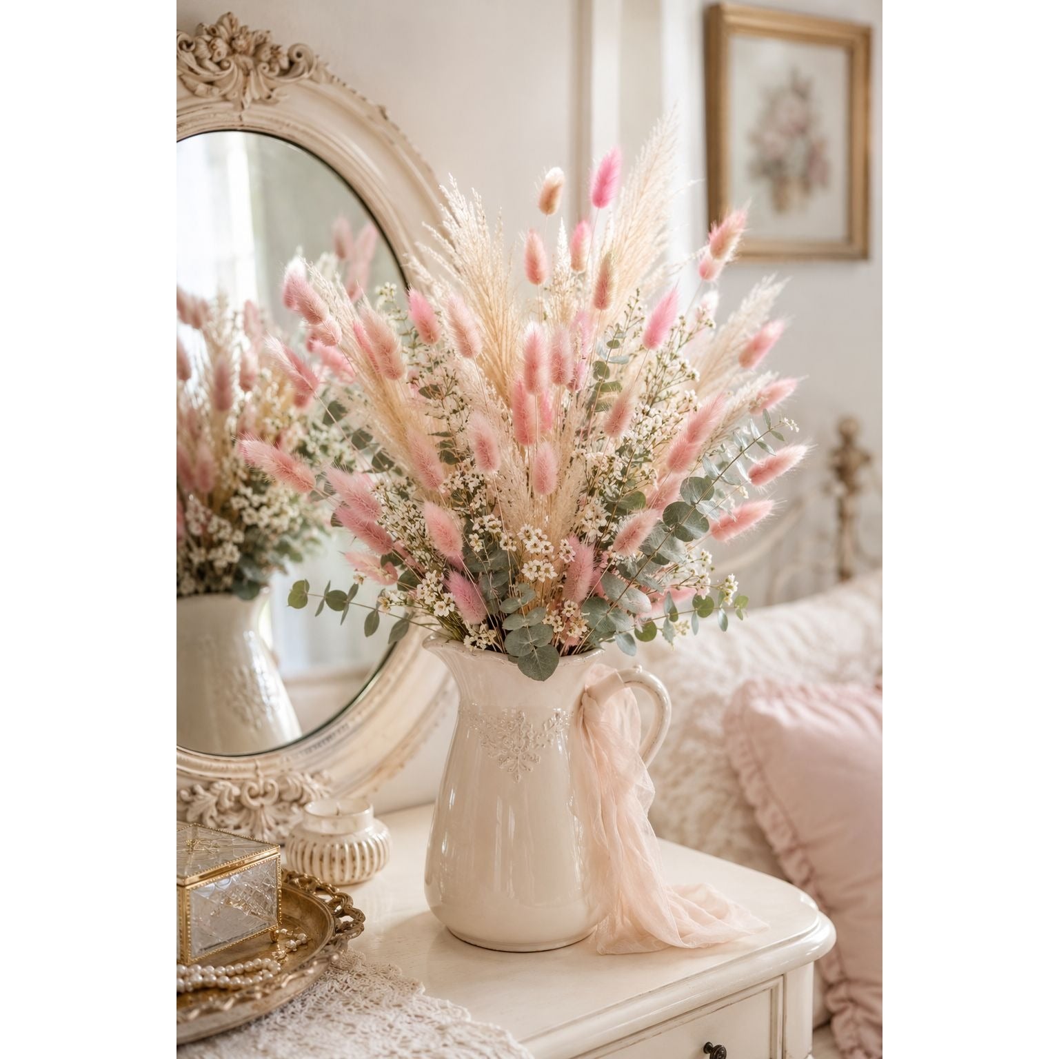 Blush Pink Bunny Tail Grass 80 Stems, 16 Inch Pink Dried Flowers, Dyed Lagurus for Wedding Bouquets Centerpieces