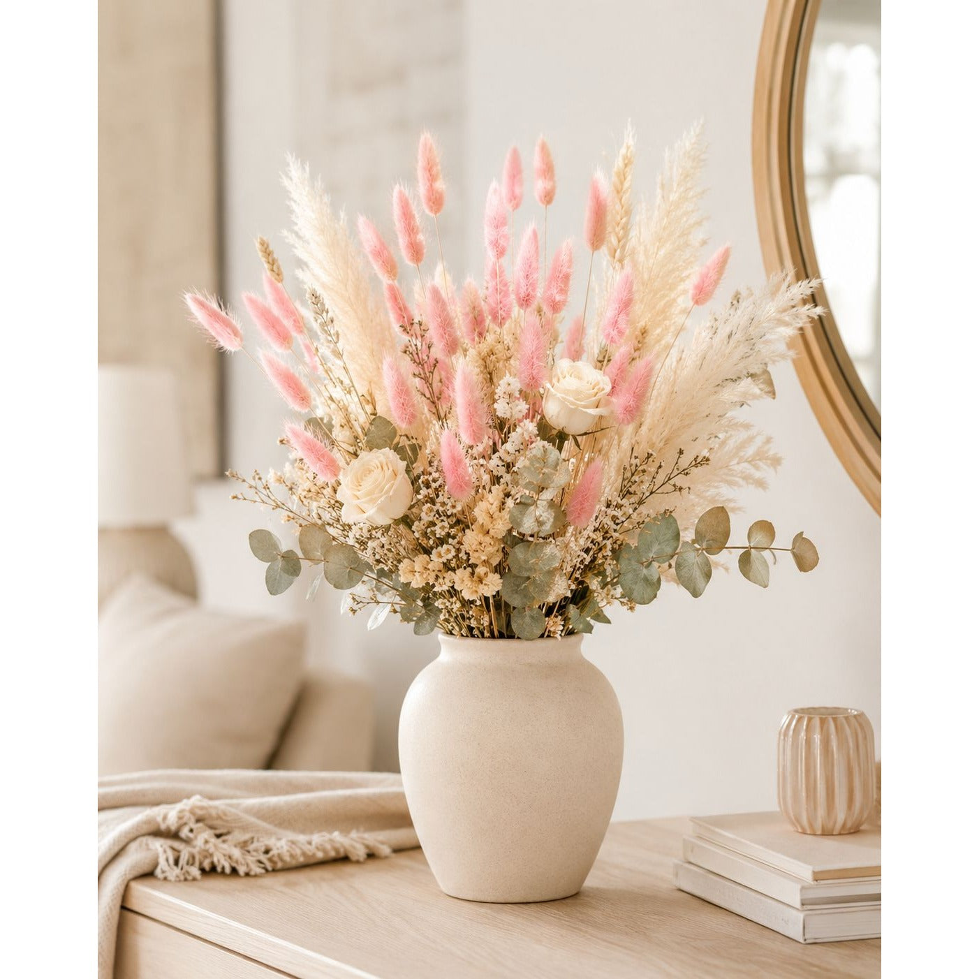 Blush Pink Bunny Tail Grass 80 Stems, 16 Inch Pink Dried Flowers, Dyed Lagurus for Wedding Bouquets Centerpieces