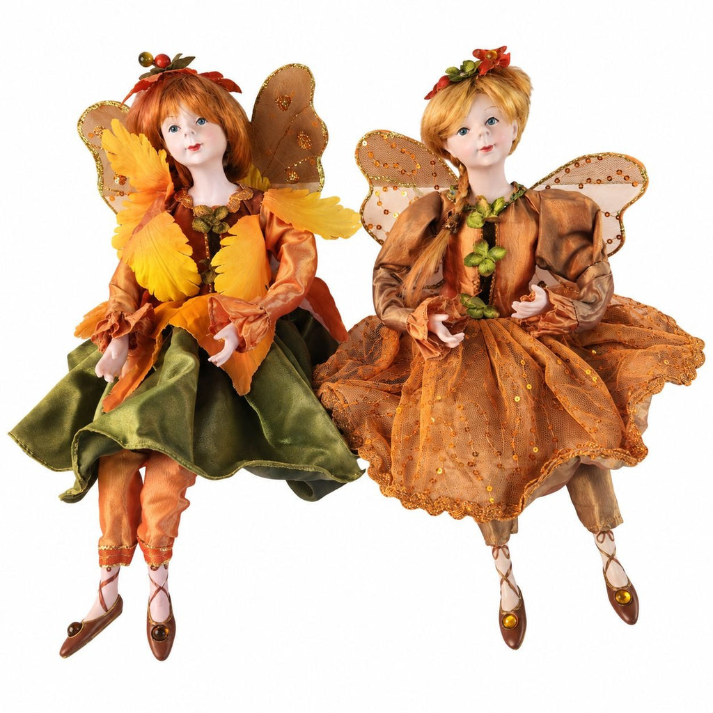 Winward Woodland Fairy Dolls Set 2 Autumn Fall Pixie Shelf Sitters 14in 2014