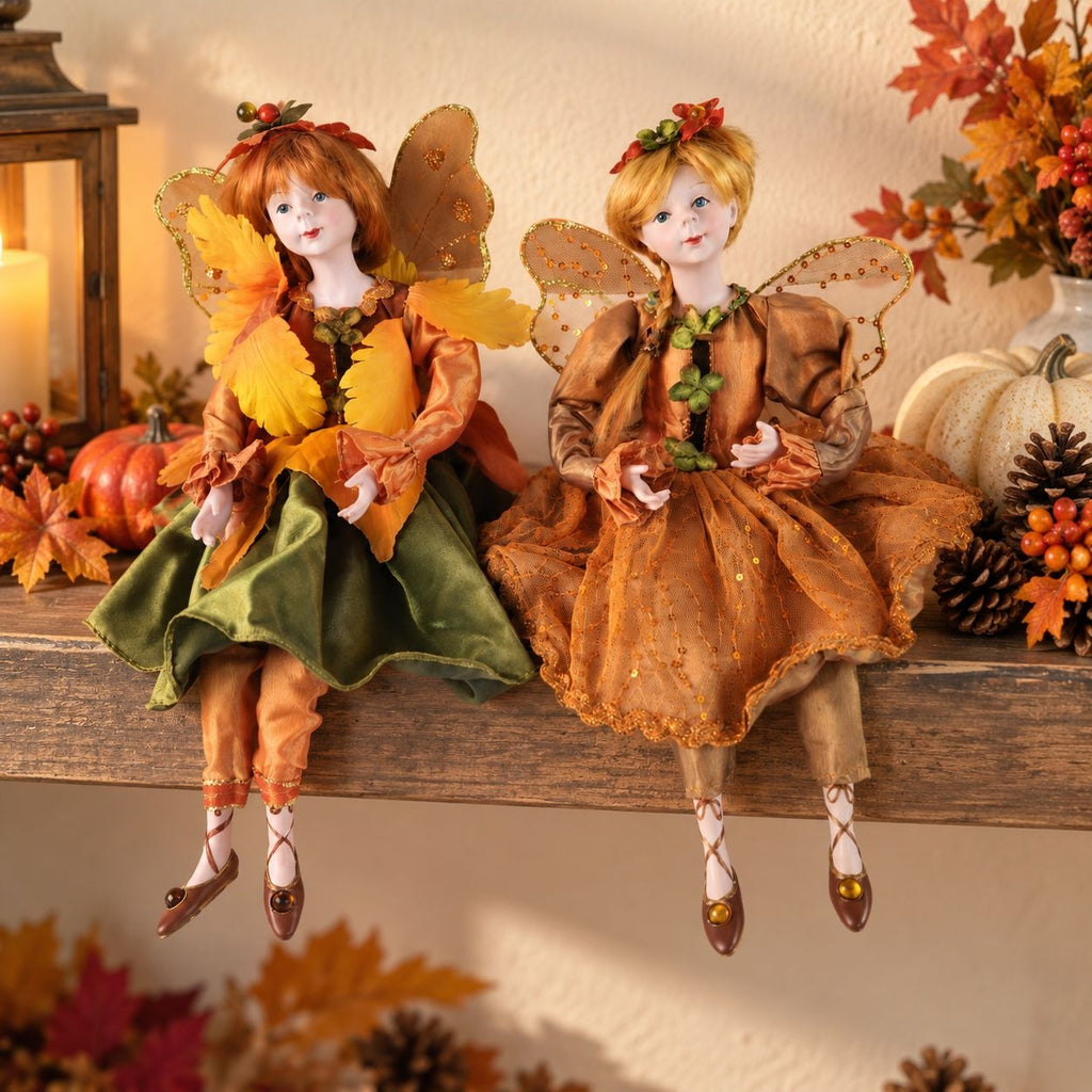 Winward Woodland Fairy Dolls Set 2 Autumn Fall Pixie Shelf Sitters 14in 2014