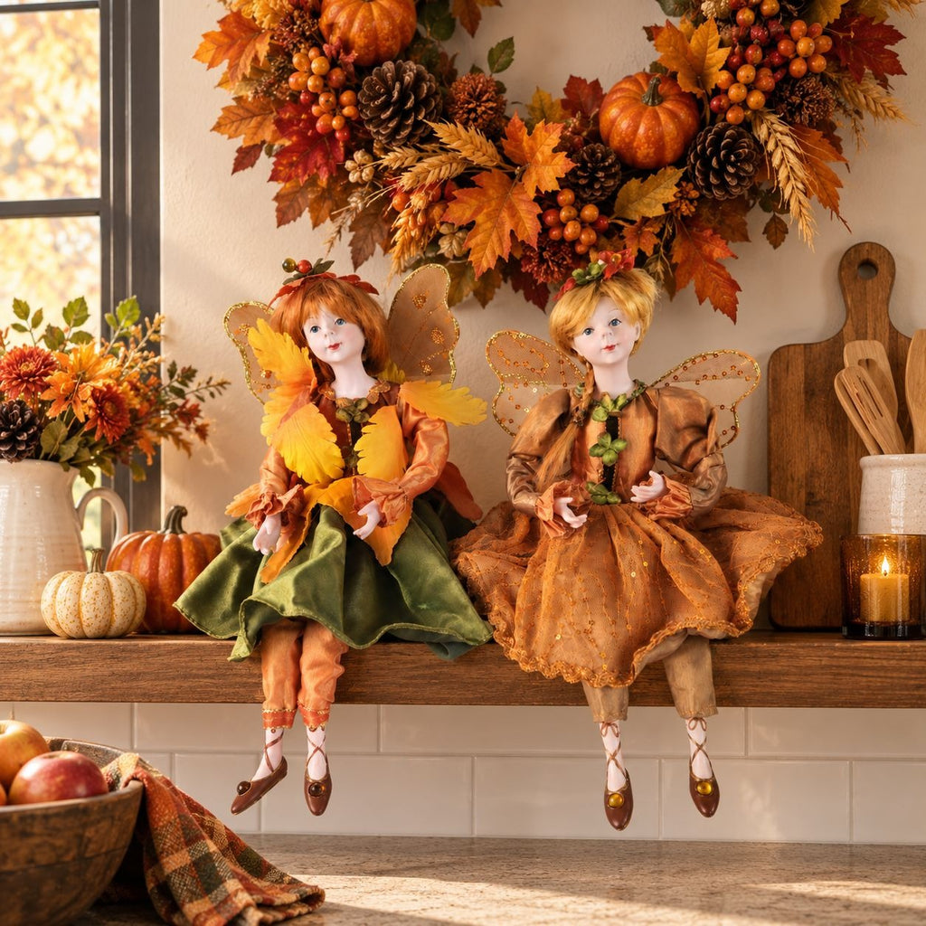 Winward Woodland Fairy Dolls Set 2 Autumn Fall Pixie Shelf Sitters 14in 2014