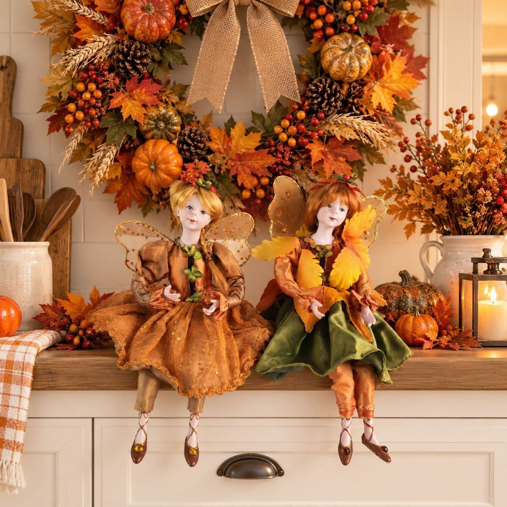 Winward Woodland Fairy Dolls Set 2 Autumn Fall Pixie Shelf Sitters 14in 2014