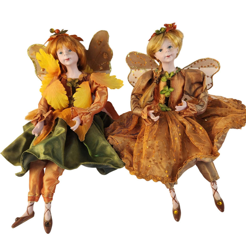Winward Woodland Fairy Dolls Set 2 Autumn Fall Pixie Shelf Sitters 14in 2014