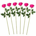 Artificial Hot Pink Rose Stems, Set of 6, 19-Inch Faux Wedding Flowers