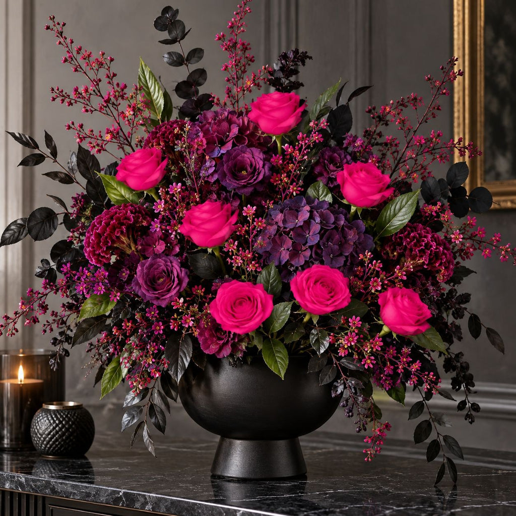 Artificial Hot Pink Rose Stems, Set of 6, 19-Inch Faux Wedding Flowers