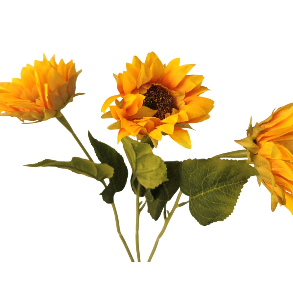 Yellow Artificial Sunflower Stems Set of 3, 17 Inch Faux Silk Flowers