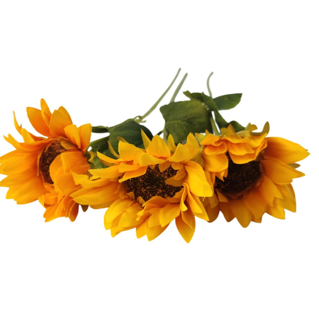 Yellow Artificial Sunflower Stems Set of 3, 17 Inch Faux Silk Flowers