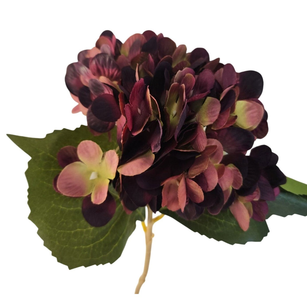Plum Mauve Faux Hydrangea Stem 18 Inch Wedding Artificial Silk Flower Moody Decor