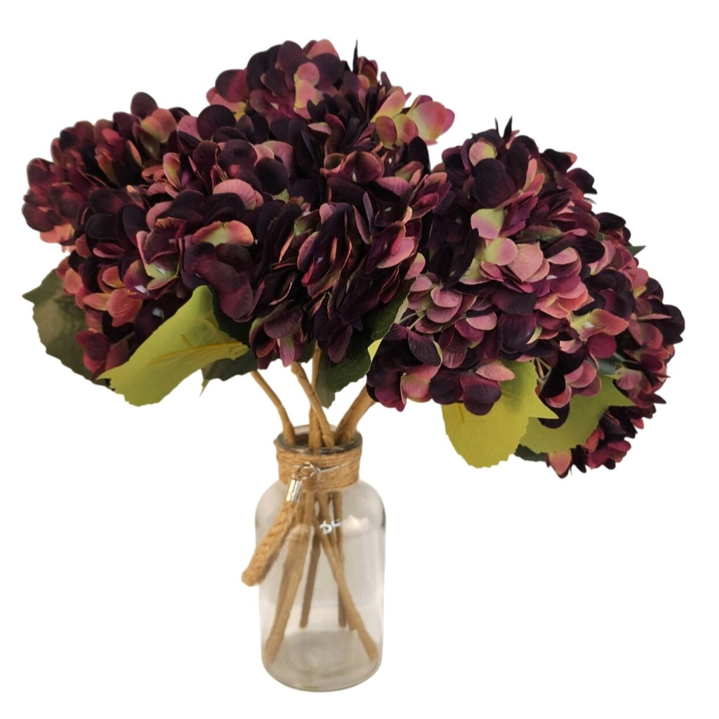 Plum Mauve Faux Hydrangea Stem 18 Inch Wedding Artificial Silk Flower Moody Decor