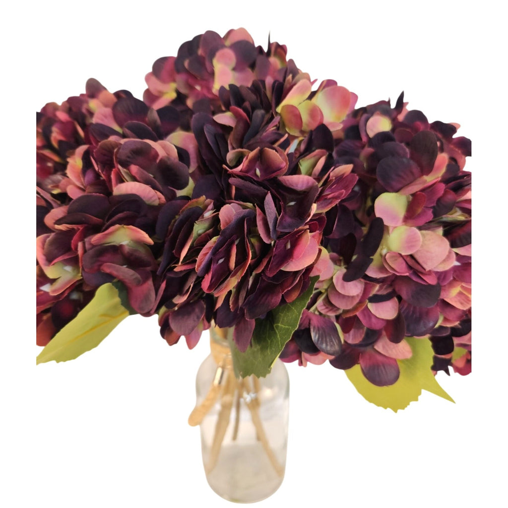 Plum Mauve Faux Hydrangea Stem 18 Inch Wedding Artificial Silk Flower Moody Decor