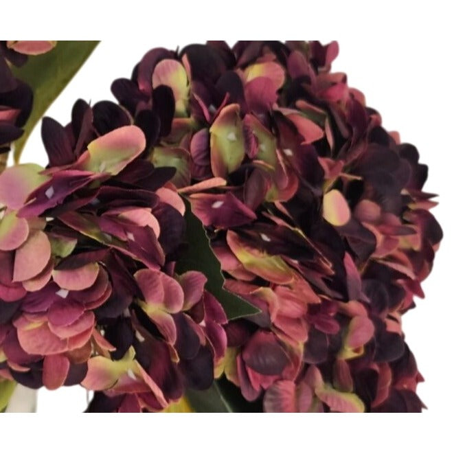 Plum Mauve Faux Hydrangea Stem 18 Inch Wedding Artificial Silk Flower Moody Decor