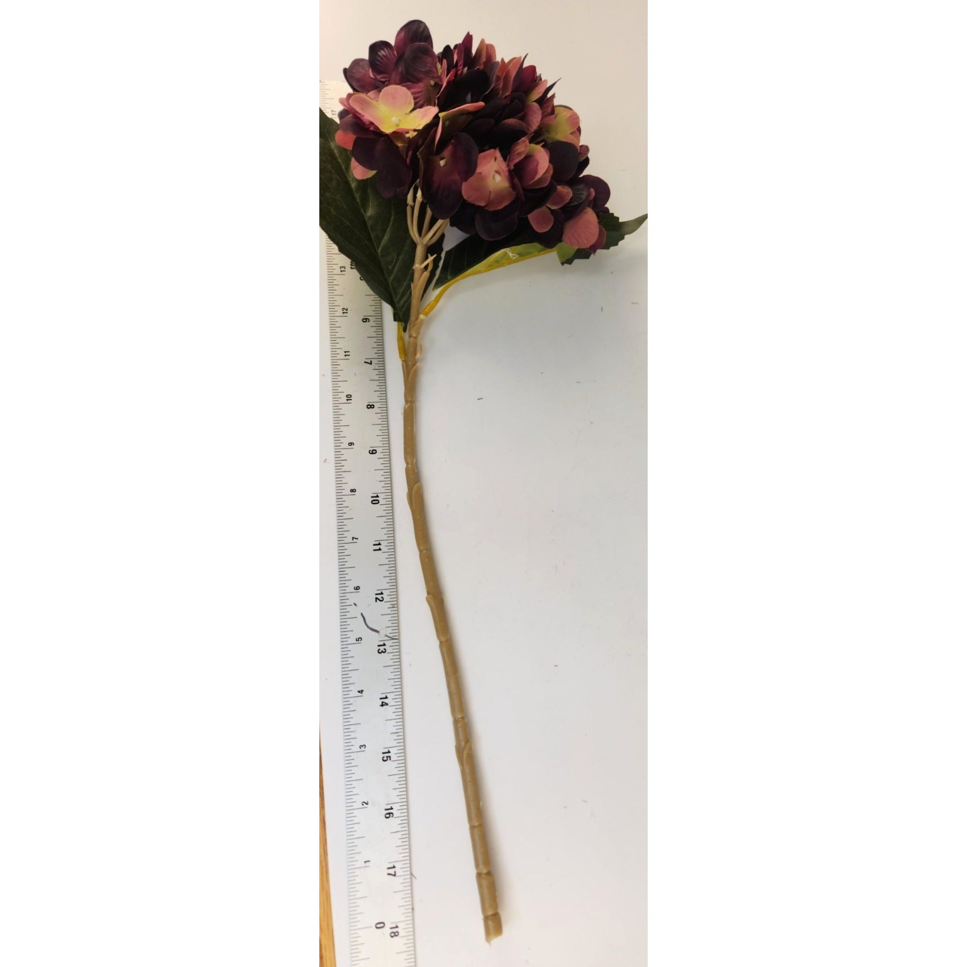 Plum Mauve Faux Hydrangea Stem 18 Inch Wedding Artificial Silk Flower Moody Decor
