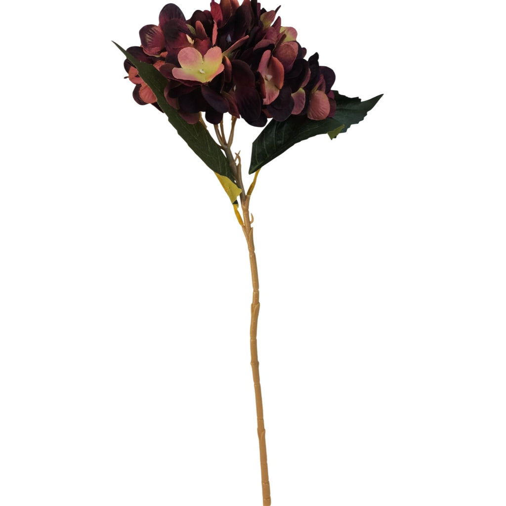 Plum Mauve Faux Hydrangea Stem 18 Inch Wedding Artificial Silk Flower Moody Decor